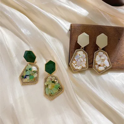 Korean Geometric Style Natural Stone Drop Earrings